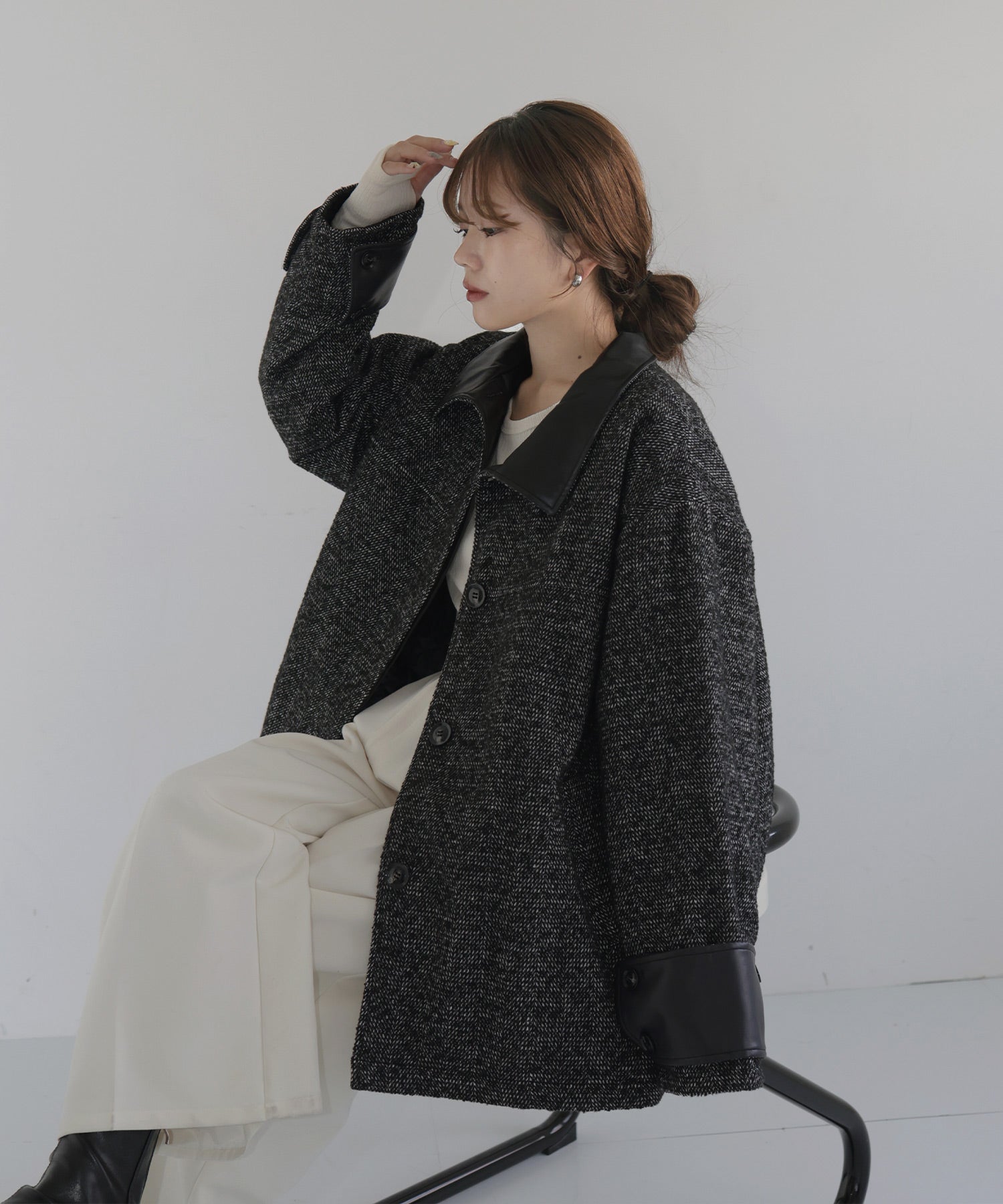 hellam レザーカラー中綿オーバージャケット sakippe×hellam】レザーカラー中綿オーバージャケット