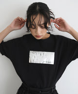 シルバーヴィンテージ箔プリントTシャツ