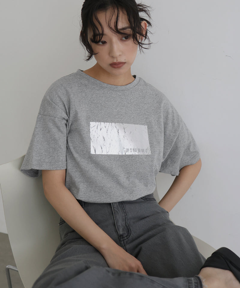 シルバーヴィンテージ箔プリントTシャツ – hellam