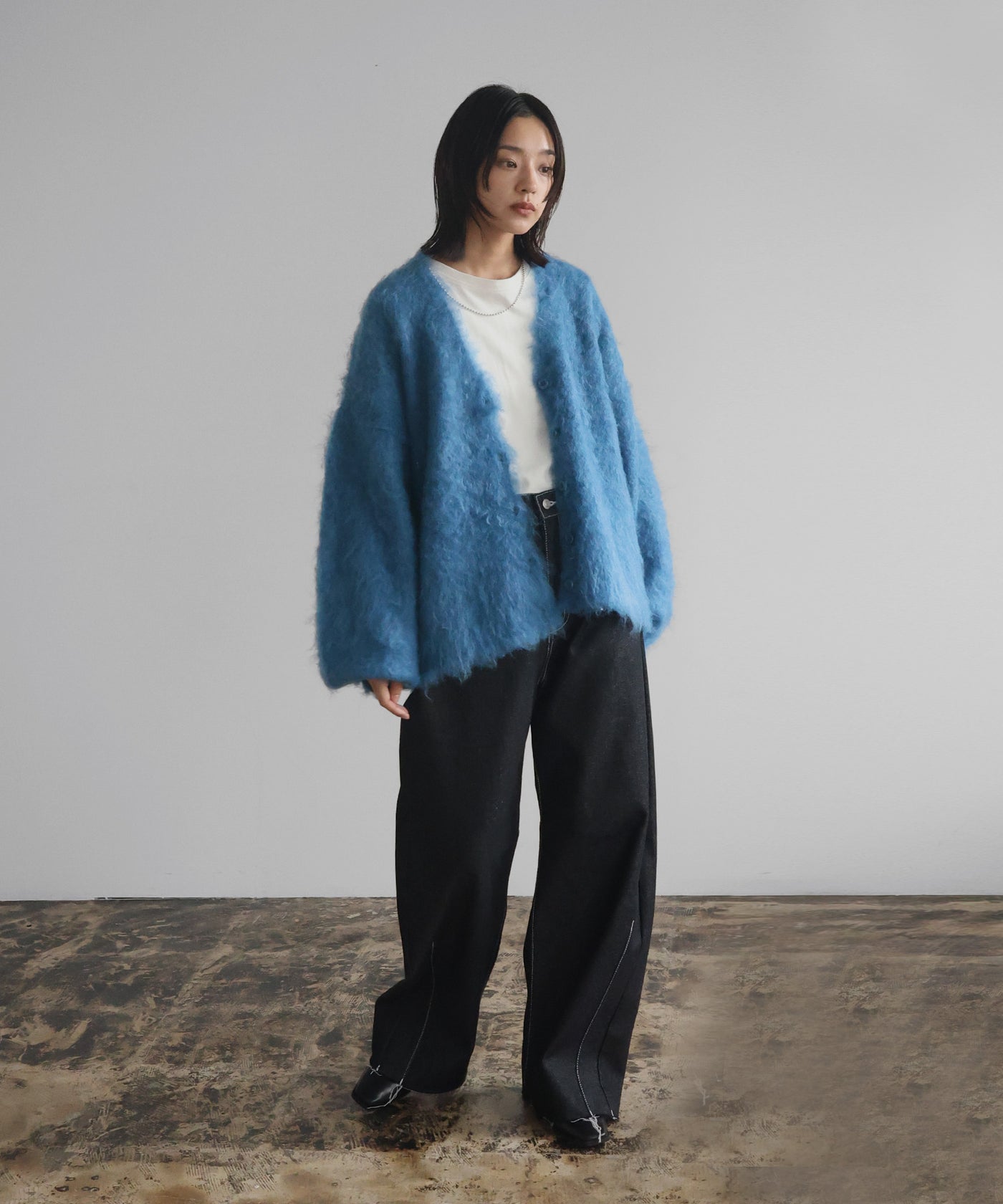 ミックスシャギーVネックカーディガン – hellam
