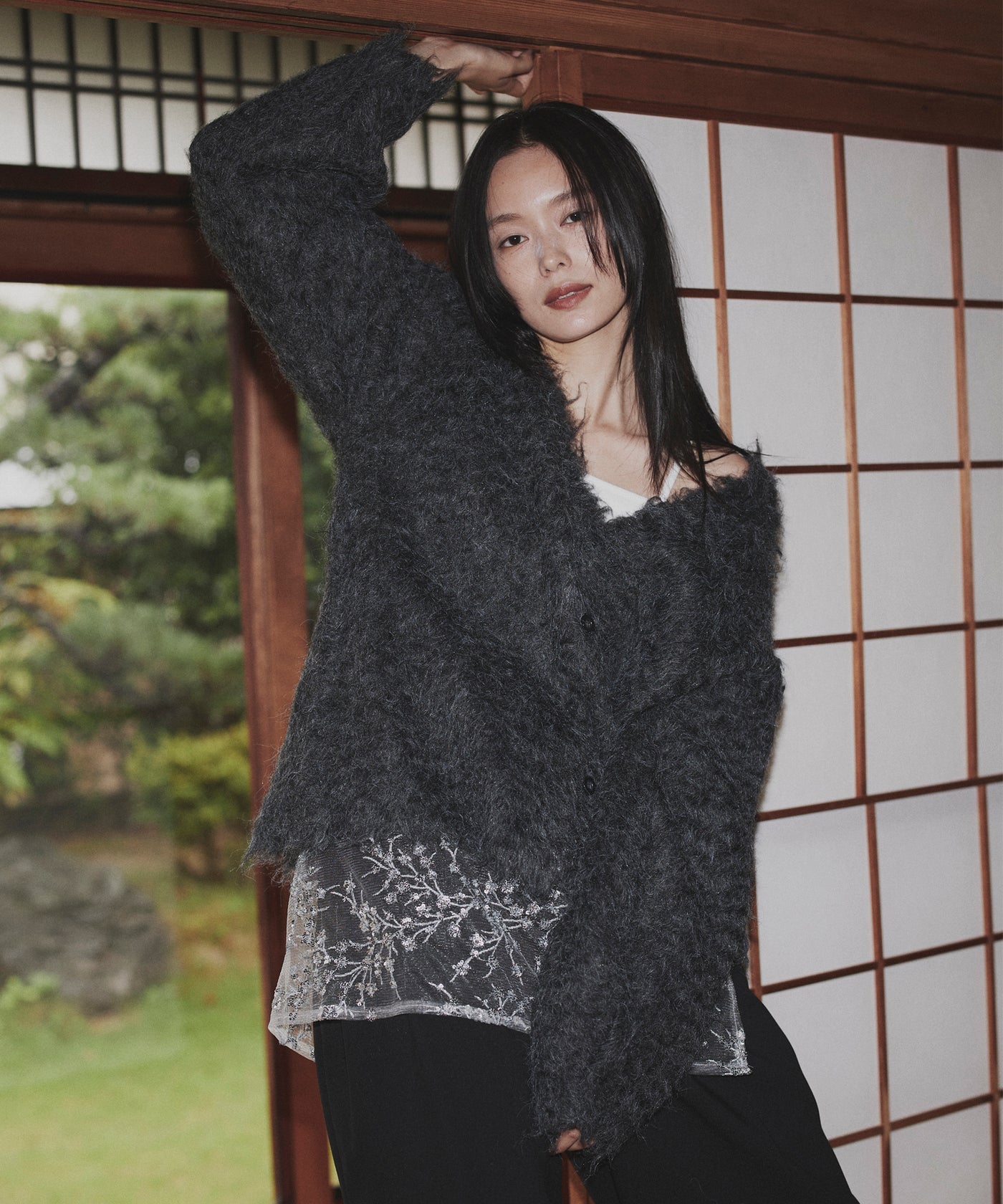 ミックスシャギーVネックカーディガン – hellam