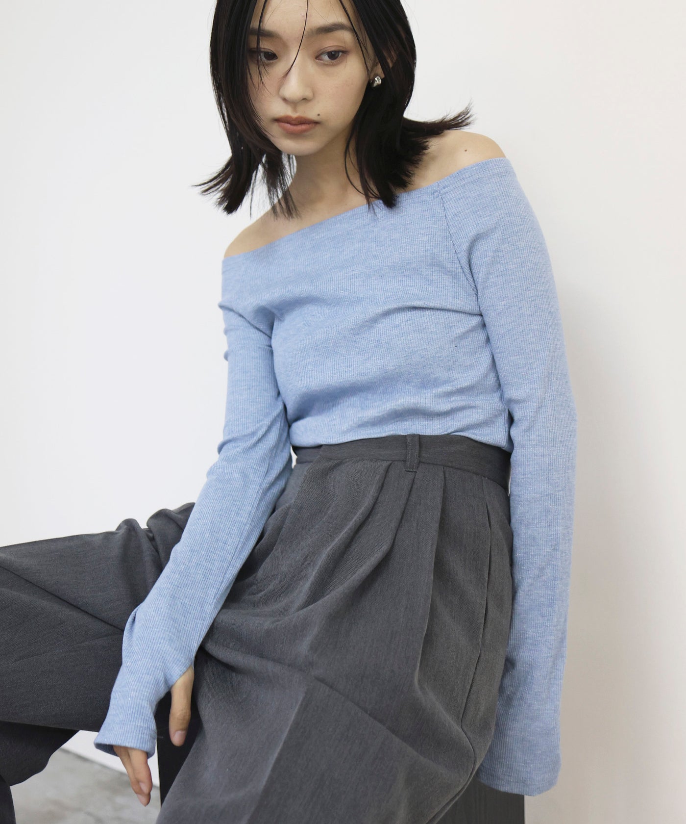 ラメ入りオフショルリブトップス – hellam