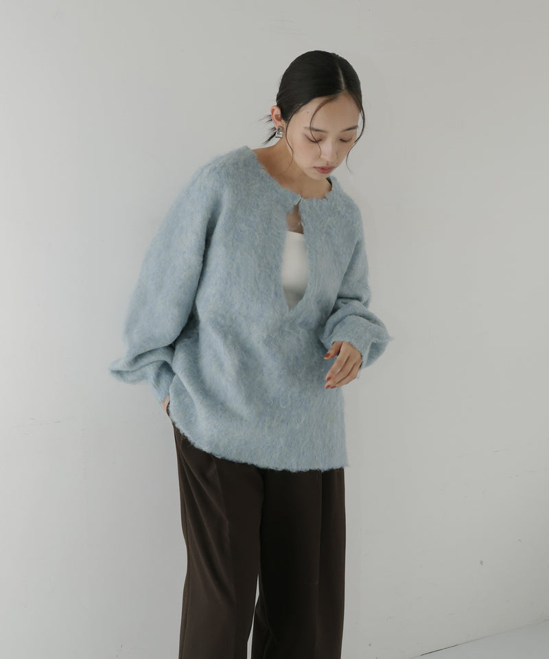 ミックスシャギーキーネックニット