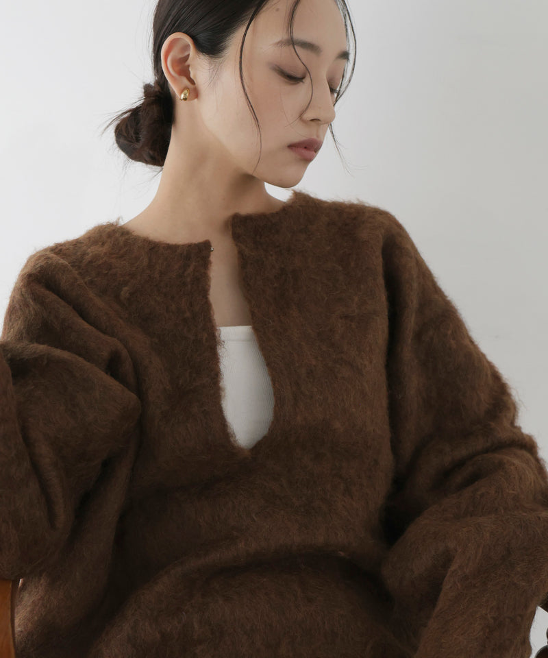 ミックスシャギーキーネックニット