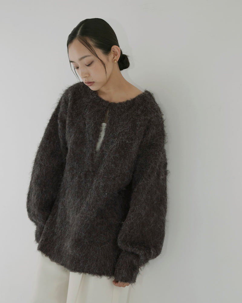 ミックスシャギーキーネックニット