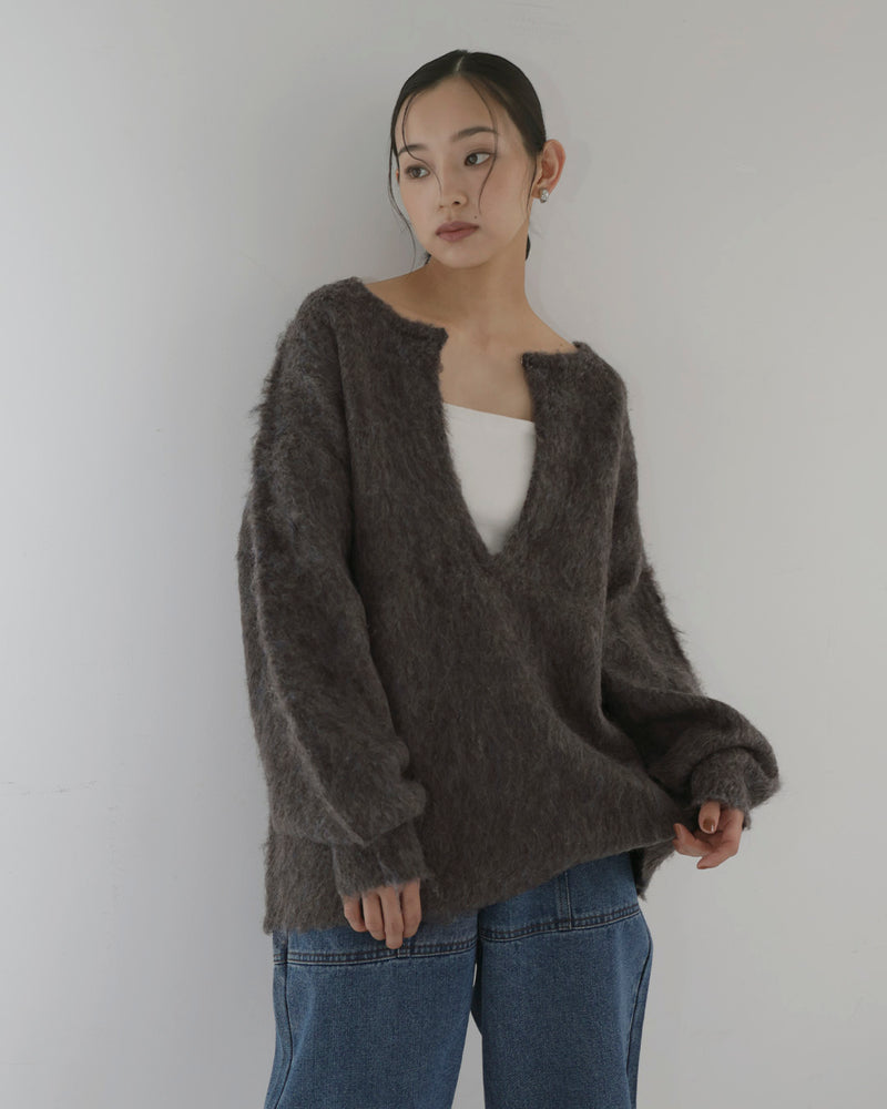 ミックスシャギーキーネックニット