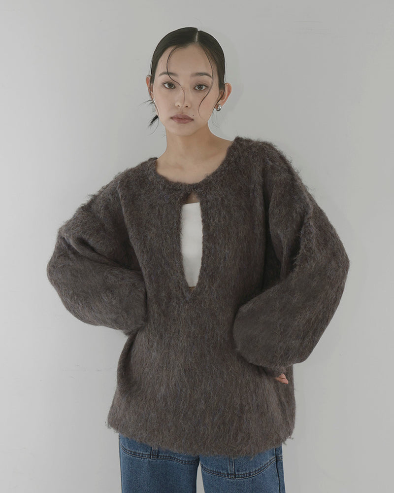 ミックスシャギーキーネックニット