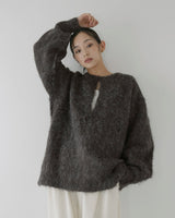 ミックスシャギーキーネックニット