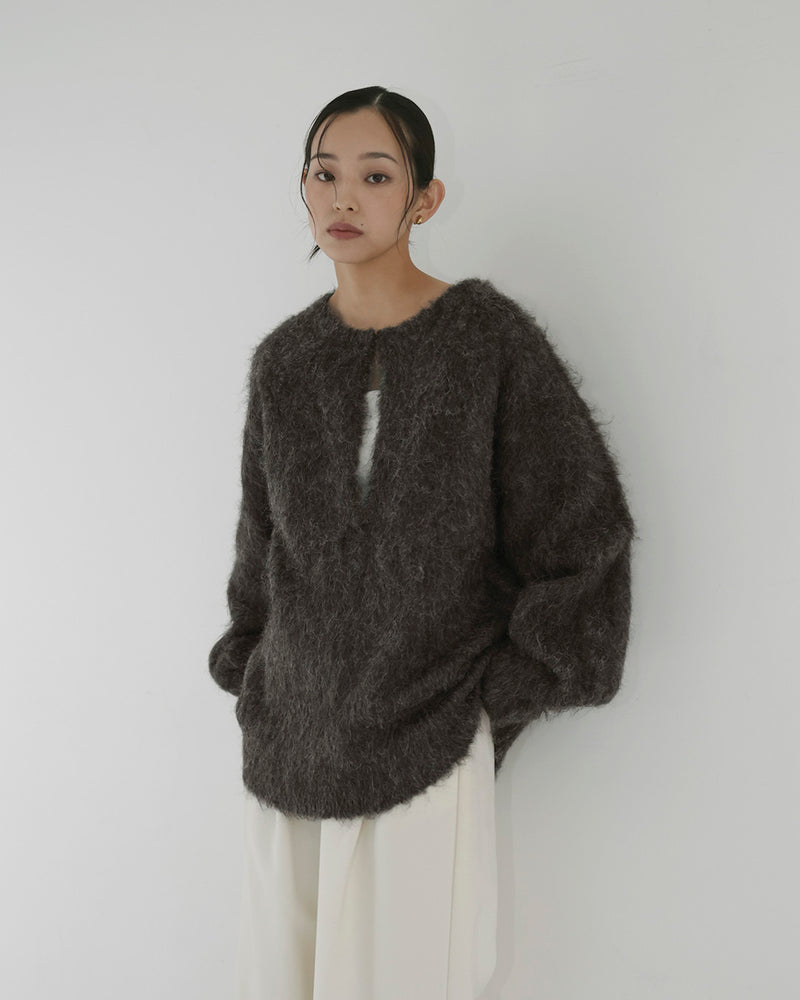 ミックスシャギーキーネックニット