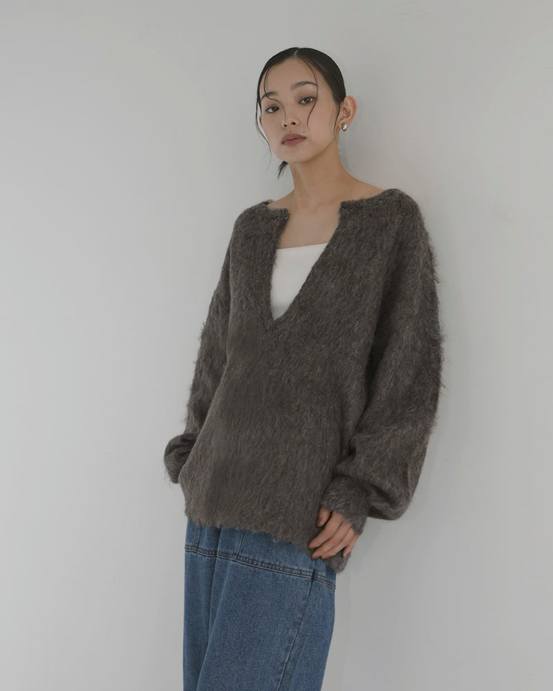 ミックスシャギーキーネックニット