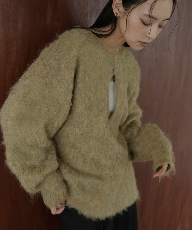 ミックスシャギーキーネックニット