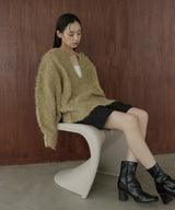 ミックスシャギーキーネックニット