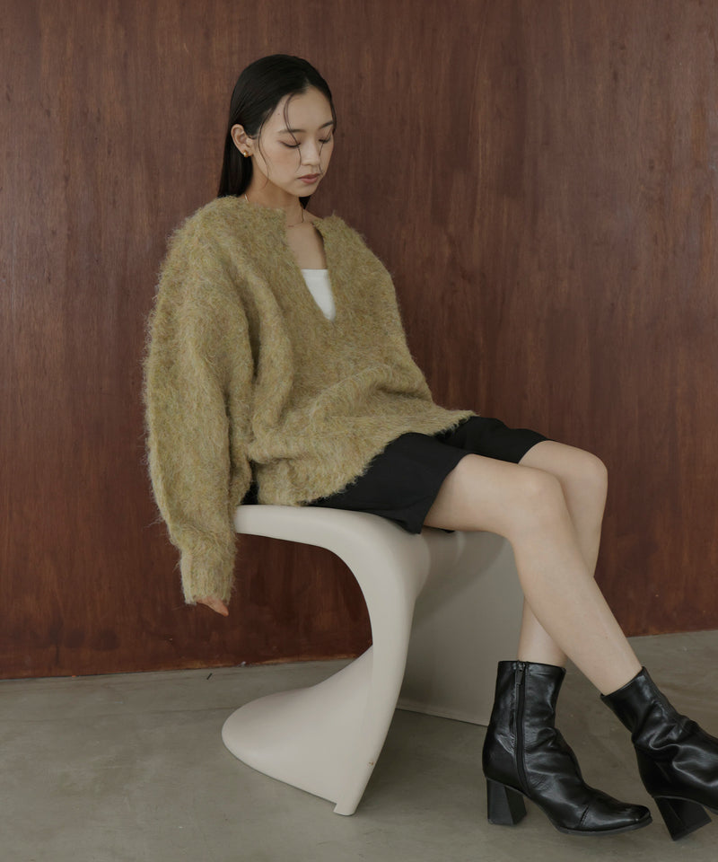 ミックスシャギーキーネックニット