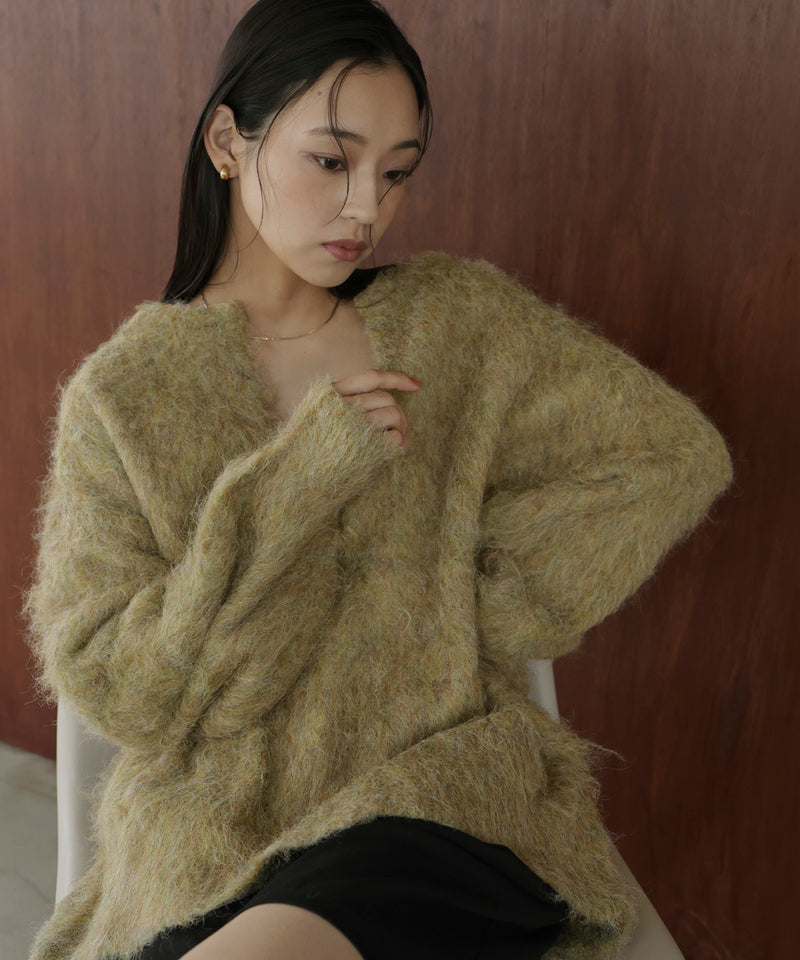 ミックスシャギーキーネックニット