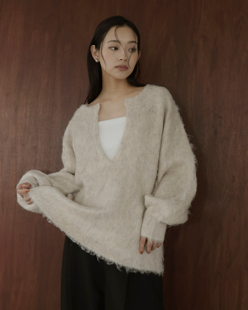 ミックスシャギーキーネックニット