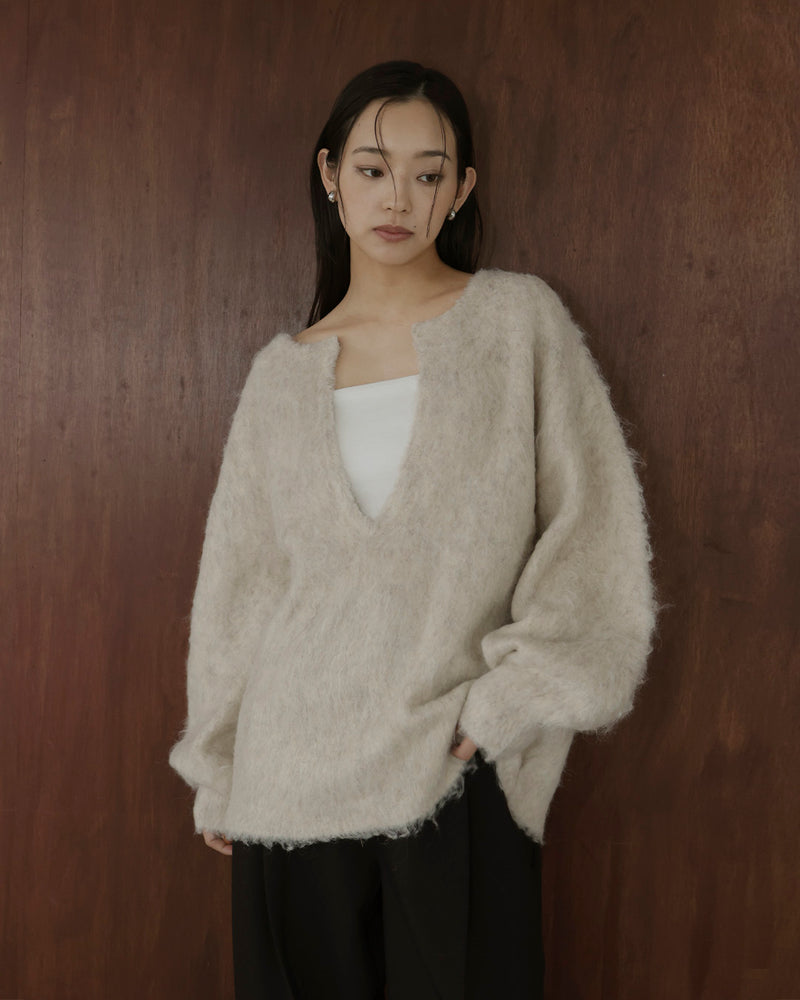 ミックスシャギーキーネックニット