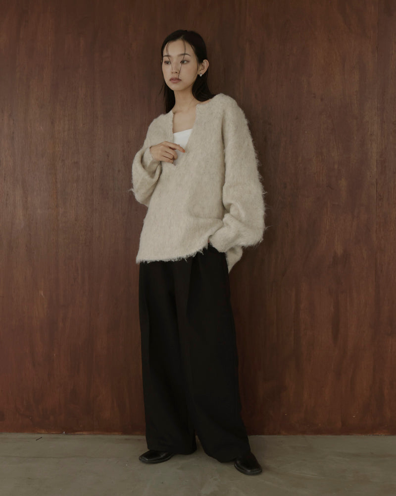 ミックスシャギーキーネックニット