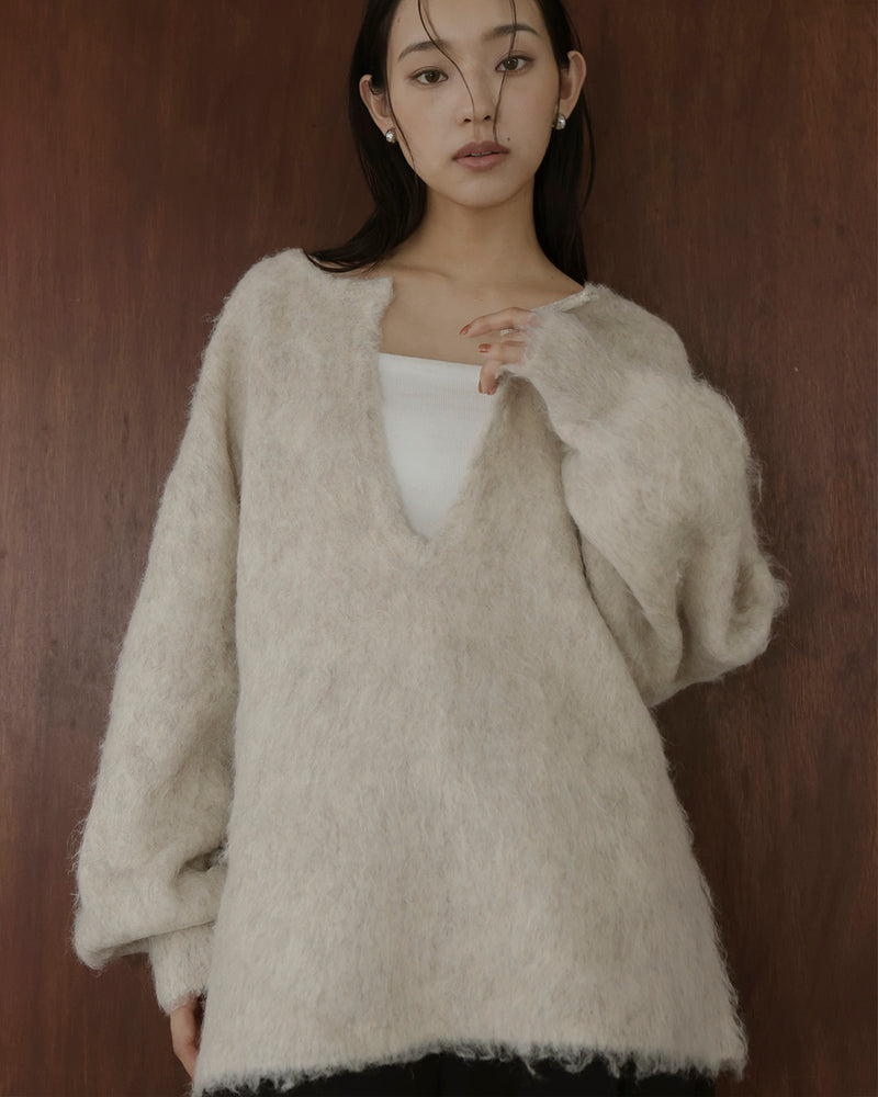 ミックスシャギーキーネックニット