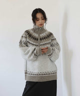 【11月下旬予約商品】ノルディック柄ハーフジップニットプルオーバー