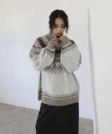 【11月下旬予約商品】ノルディック柄ハーフジップニットプルオーバー