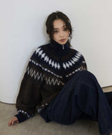 【11月下旬予約商品】ノルディック柄ハーフジップニットプルオーバー