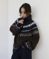 【11月下旬予約商品】ノルディック柄ハーフジップニットプルオーバー