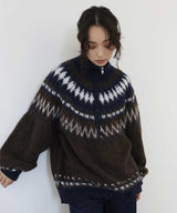 【11月下旬予約商品】ノルディック柄ハーフジップニットプルオーバー