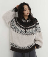 【11月下旬予約商品】ノルディック柄ハーフジップニットプルオーバー