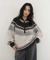 【11月下旬予約商品】ノルディック柄ハーフジップニットプルオーバー