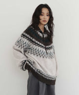 【11月下旬予約商品】ノルディック柄ハーフジップニットプルオーバー
