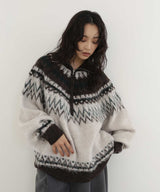 【11月下旬予約商品】ノルディック柄ハーフジップニットプルオーバー