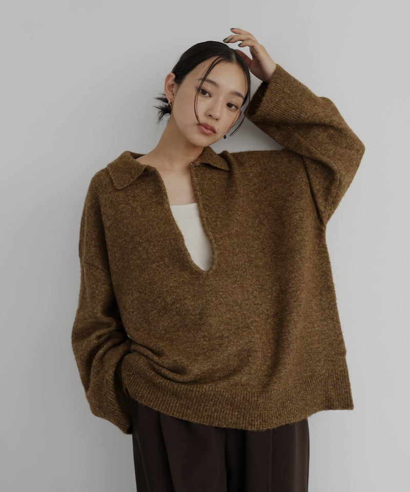 キーネックニットポロ