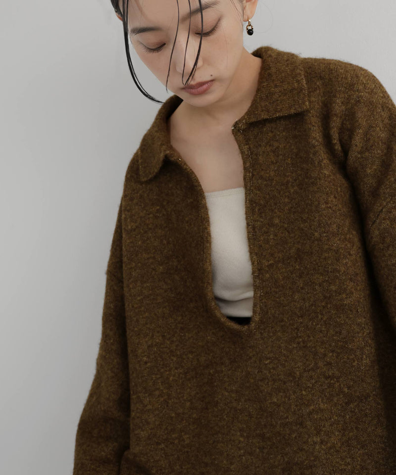 キーネックニットポロ