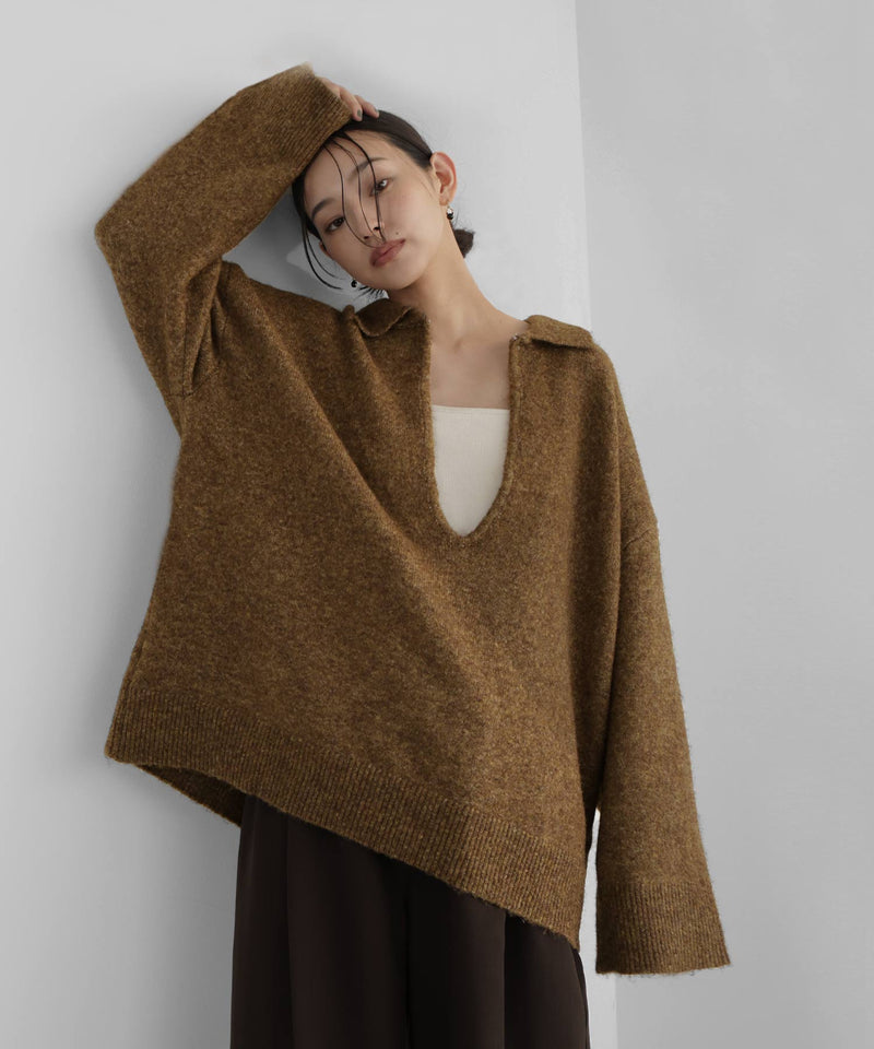 キーネックニットポロ