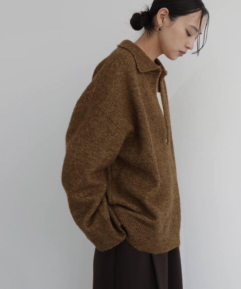 キーネックニットポロ