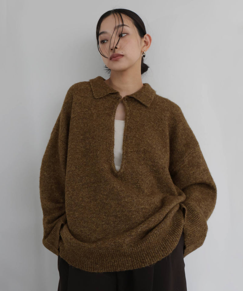 キーネックニットポロ