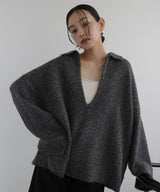 キーネックニットポロ