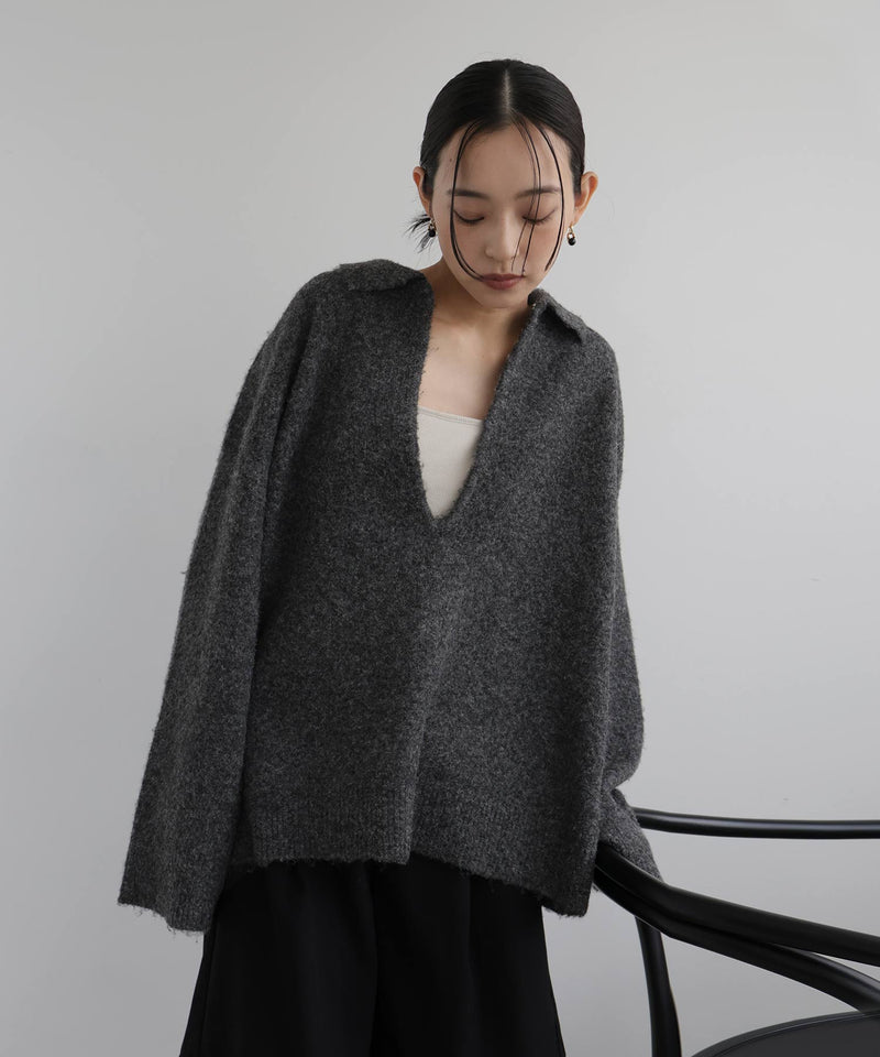 キーネックニットポロ