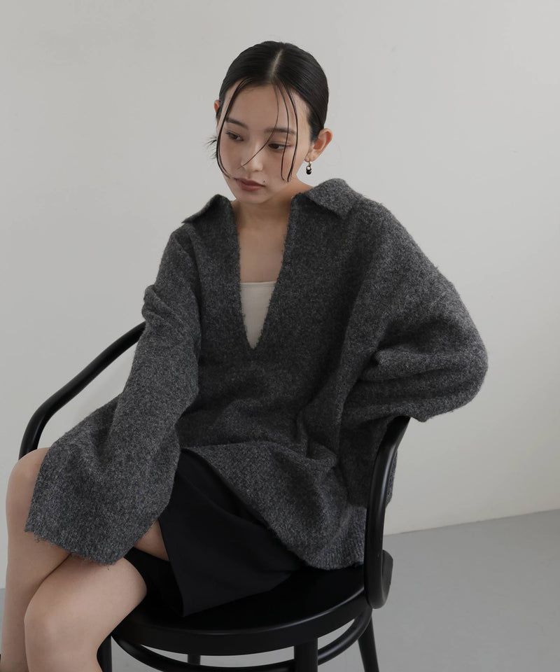 キーネックニットポロ