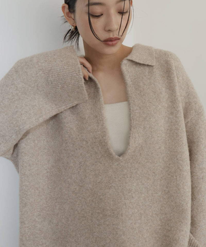 キーネックニットポロ