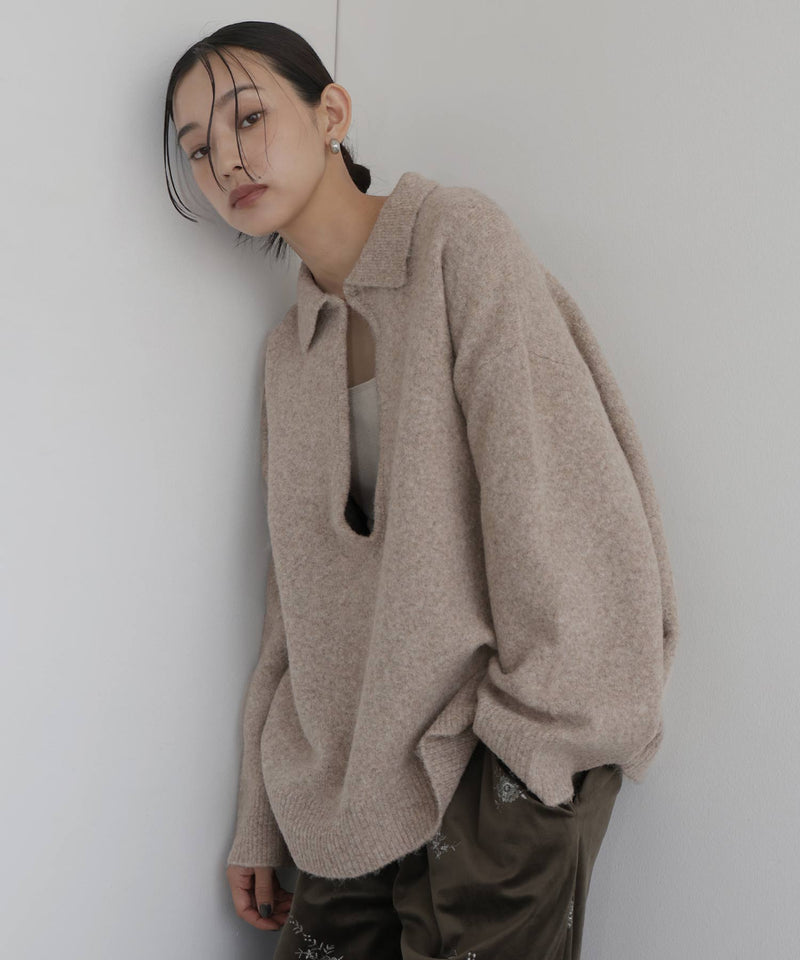 キーネックニットポロ