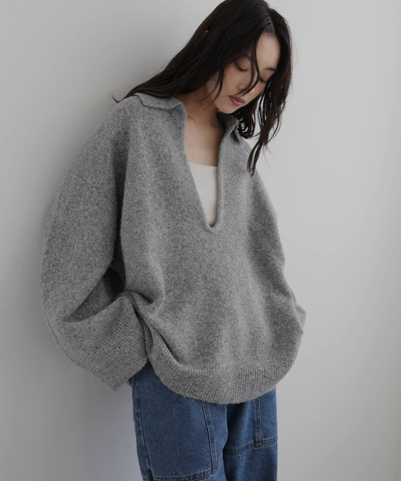 キーネックニットポロ