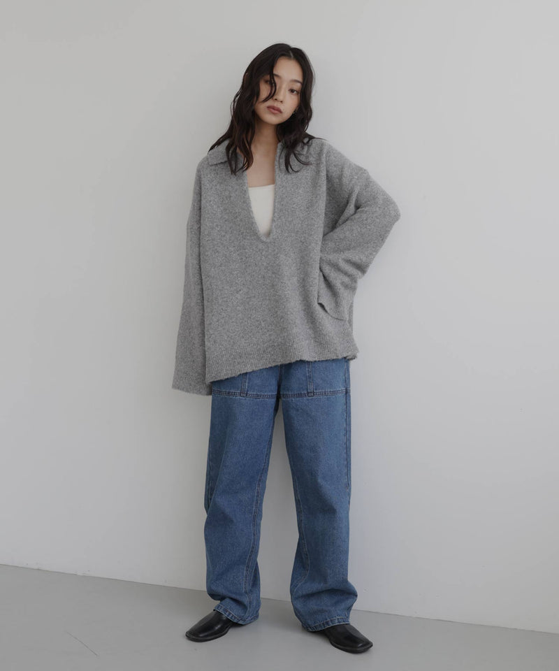 キーネックニットポロ