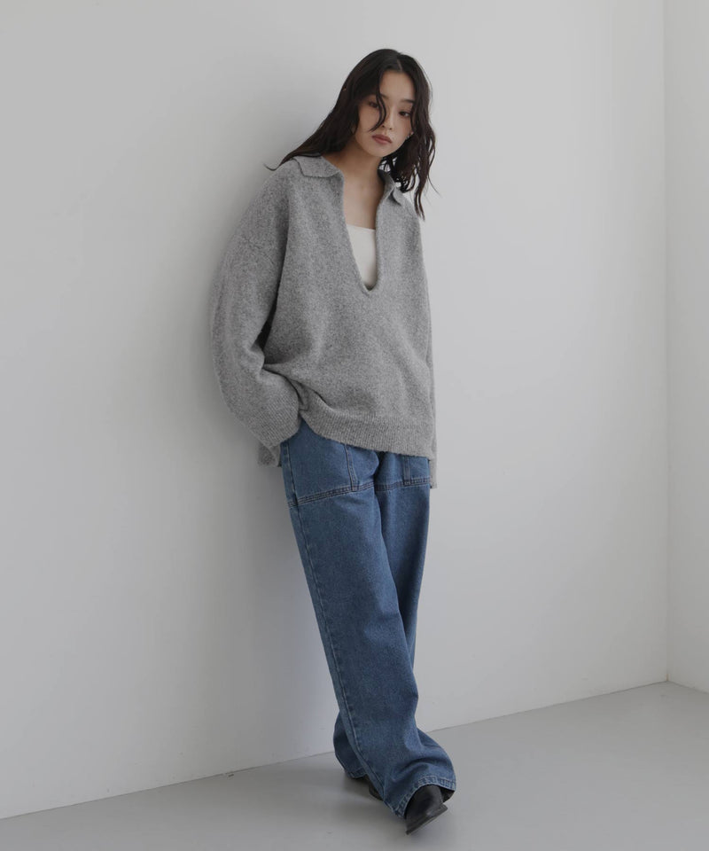 キーネックニットポロ