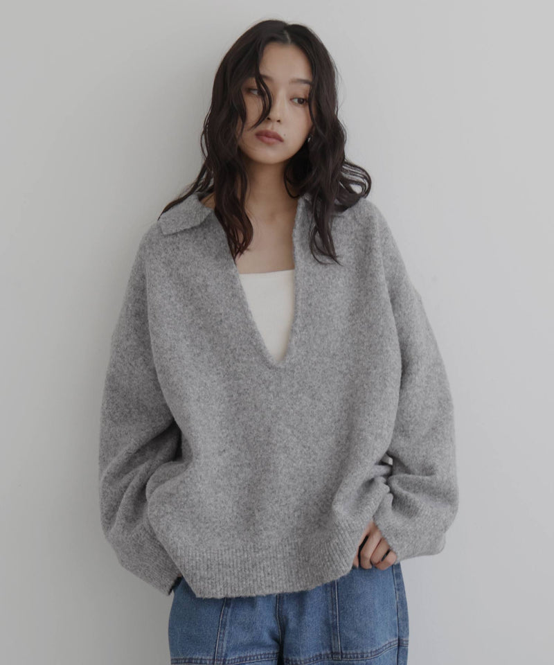 キーネックニットポロ