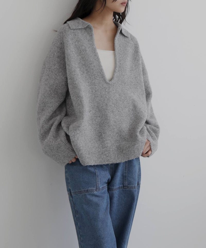 キーネックニットポロ