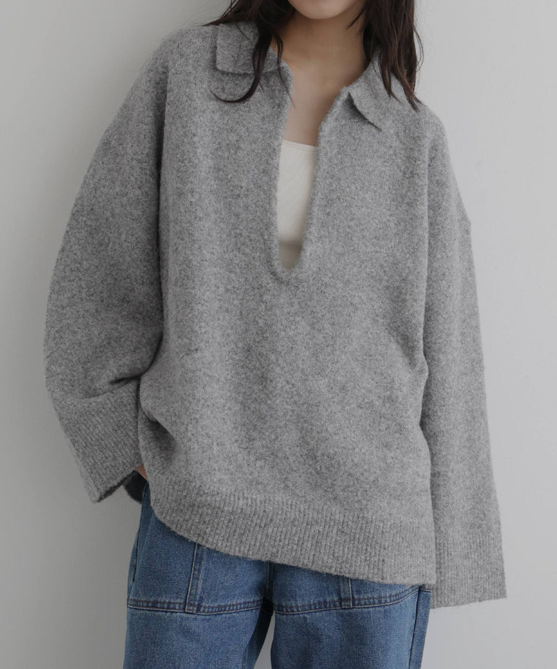 キーネックニットポロ