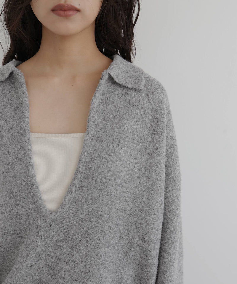 キーネックニットポロ