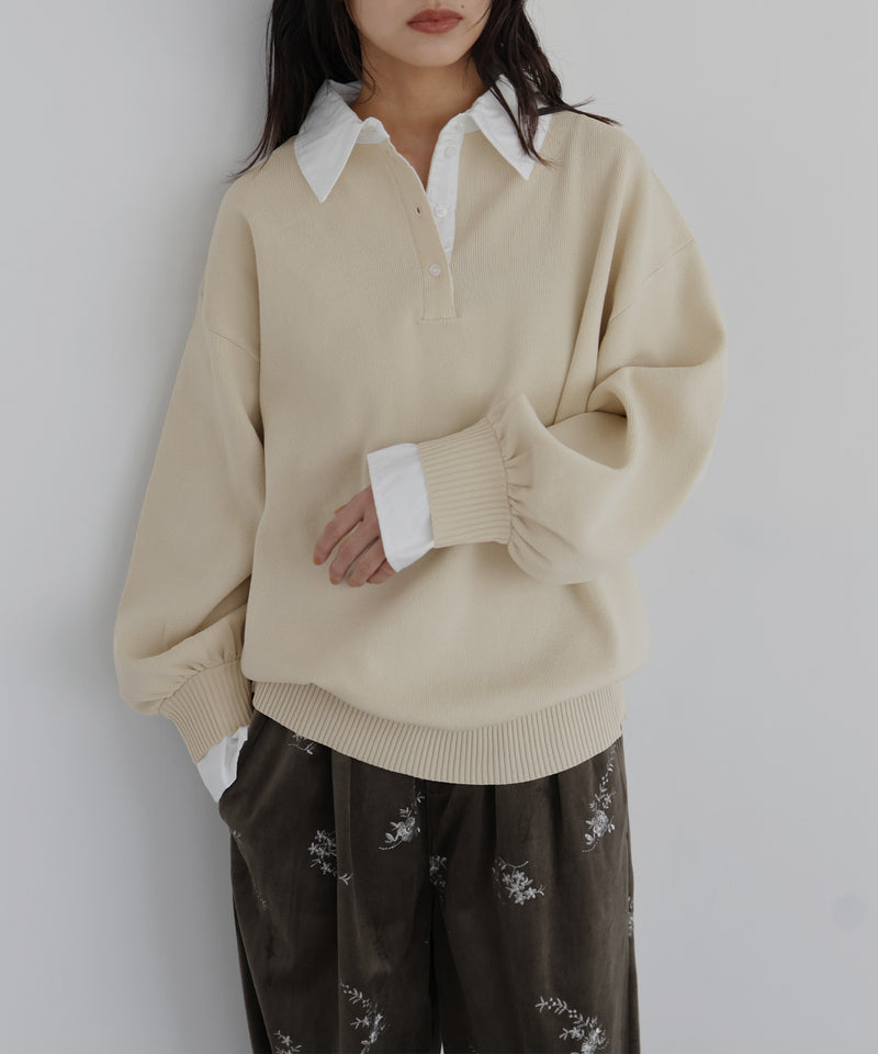 フェイクレイヤード シャツ襟ニットポロ