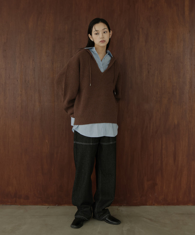 フード付きニットプルオーバー